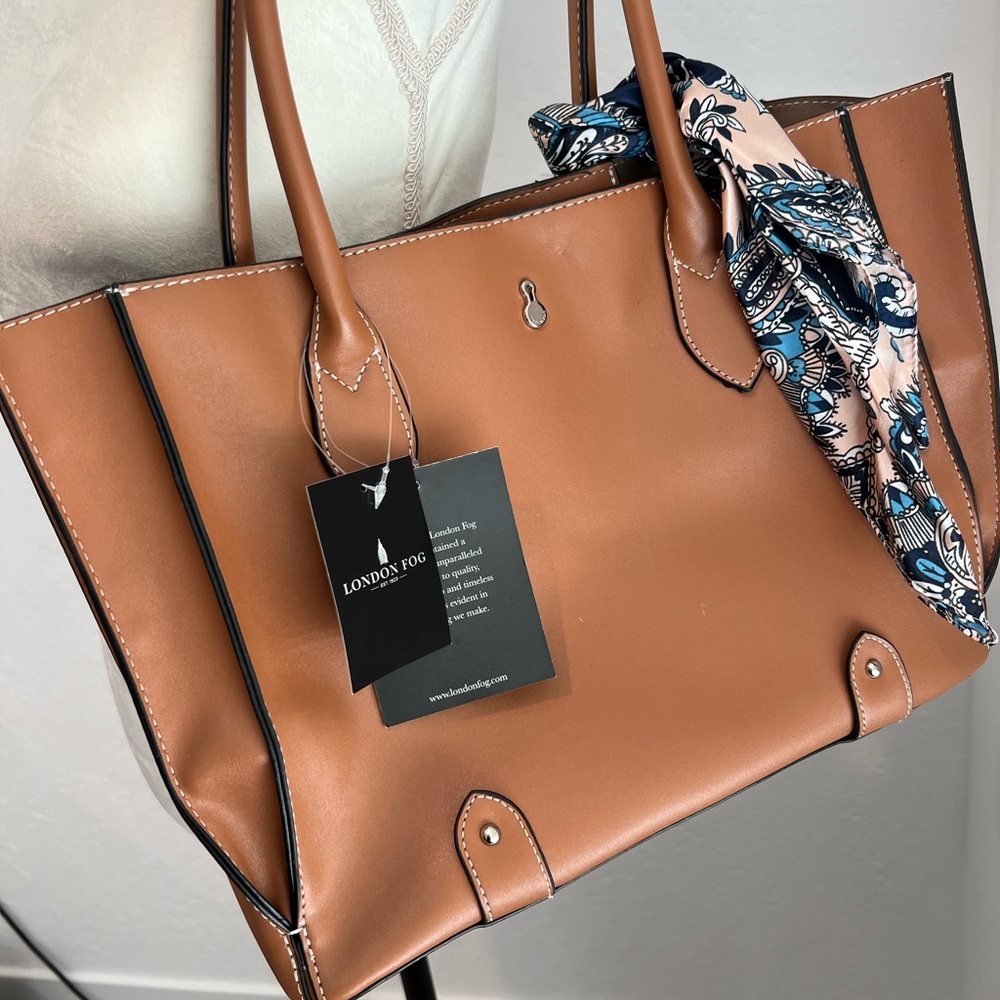 London Fog Tan Tote with Scarf Accent